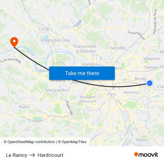 Le Raincy to Hardricourt map