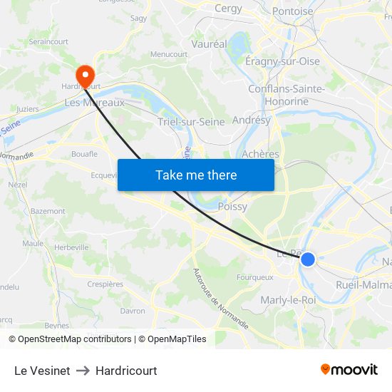 Le Vesinet to Hardricourt map