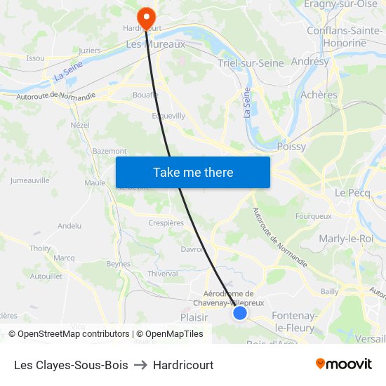 Les Clayes-Sous-Bois to Hardricourt map