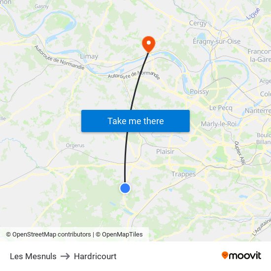 Les Mesnuls to Hardricourt map