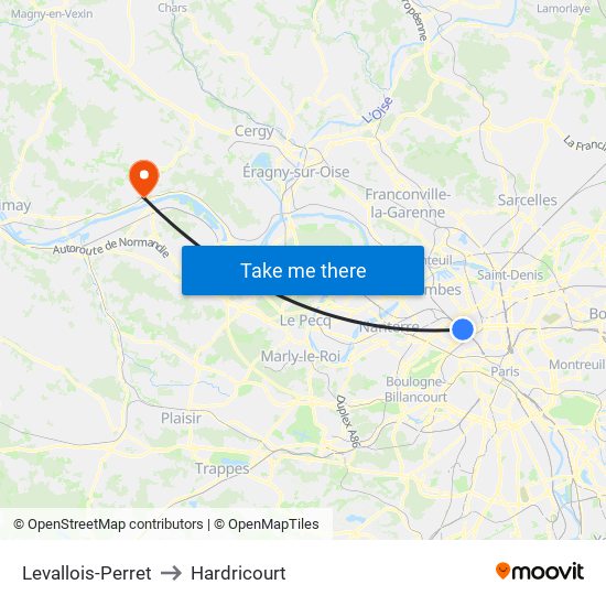 Levallois-Perret to Hardricourt map