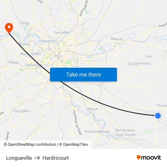 Longueville to Hardricourt map