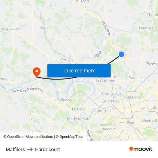 Maffliers to Hardricourt map