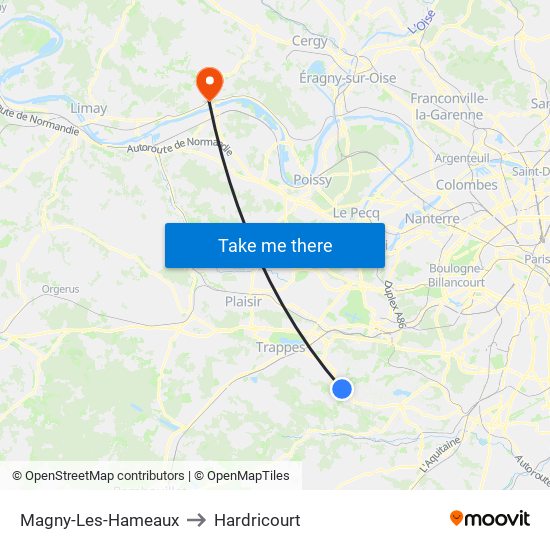 Magny-Les-Hameaux to Hardricourt map