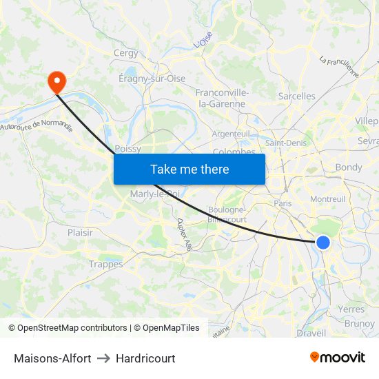 Maisons-Alfort to Hardricourt map