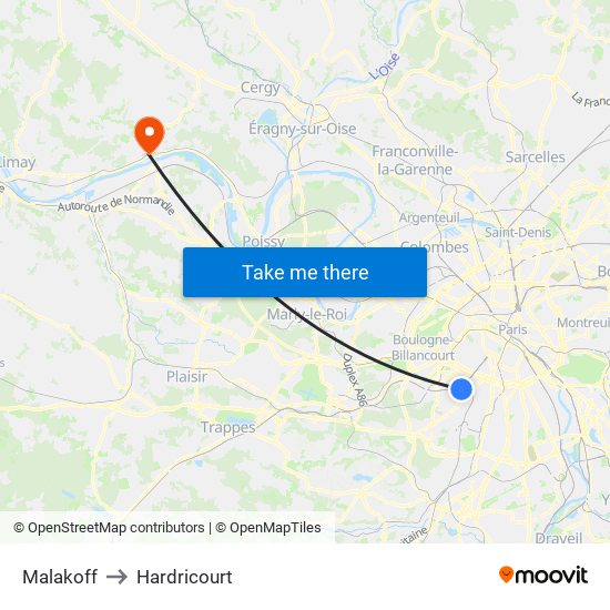Malakoff to Hardricourt map