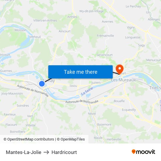 Mantes-La-Jolie to Hardricourt map