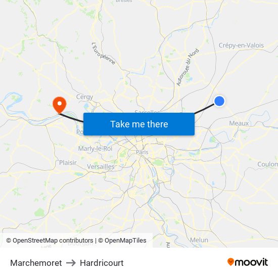 Marchemoret to Hardricourt map