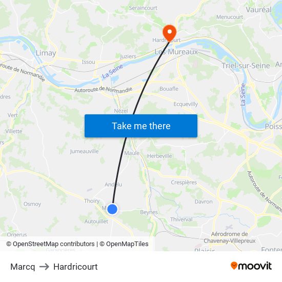 Marcq to Hardricourt map