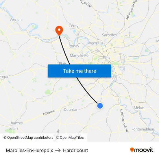 Marolles-En-Hurepoix to Hardricourt map