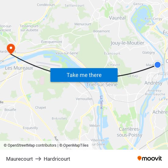 Maurecourt to Hardricourt map