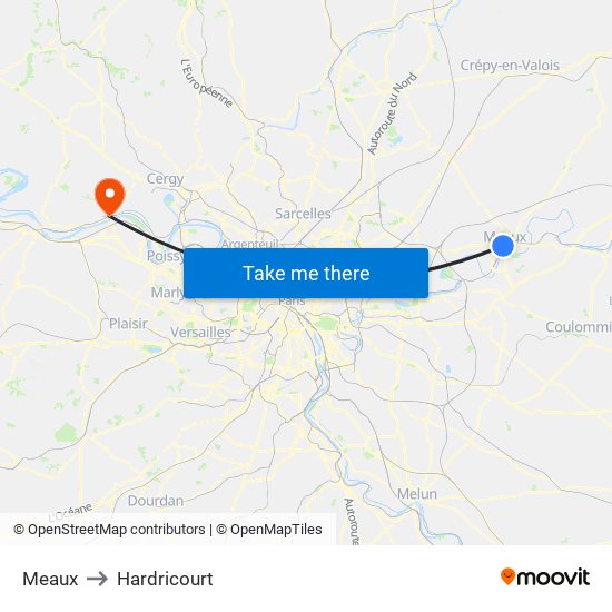 Meaux to Hardricourt map