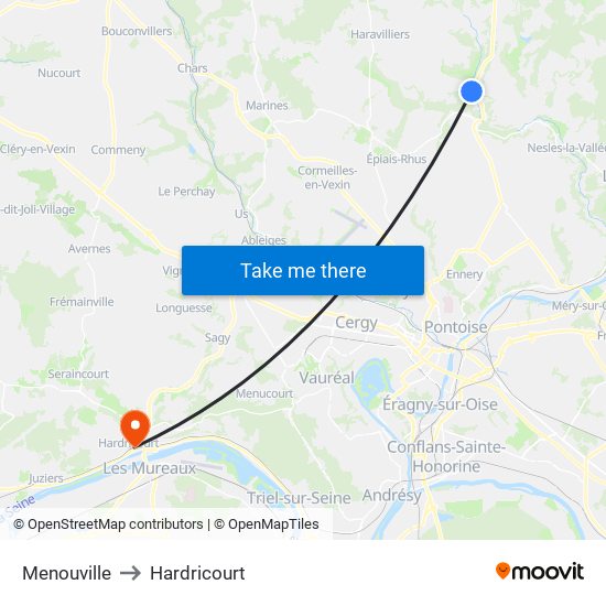 Menouville to Hardricourt map