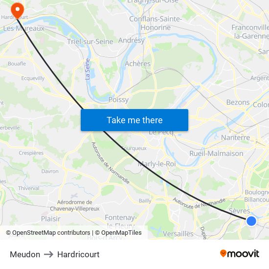 Meudon to Hardricourt map