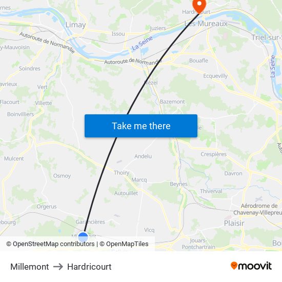 Millemont to Hardricourt map
