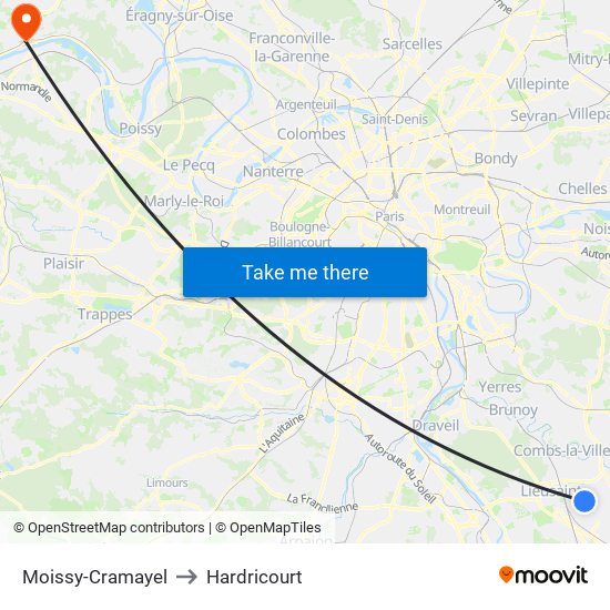 Moissy-Cramayel to Hardricourt map