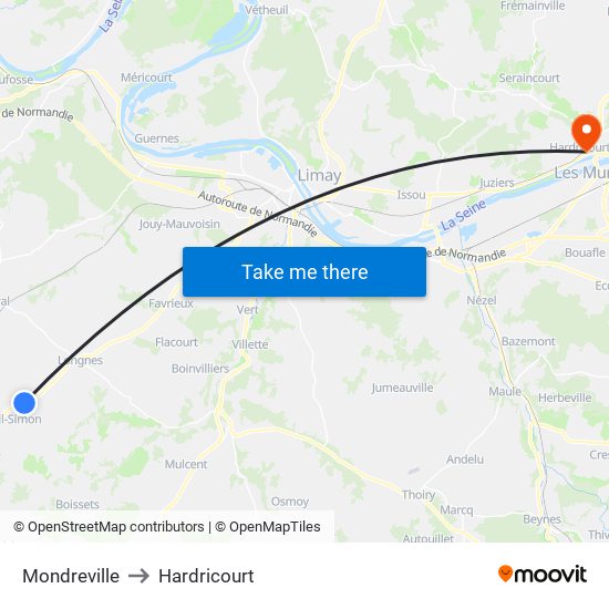 Mondreville to Hardricourt map