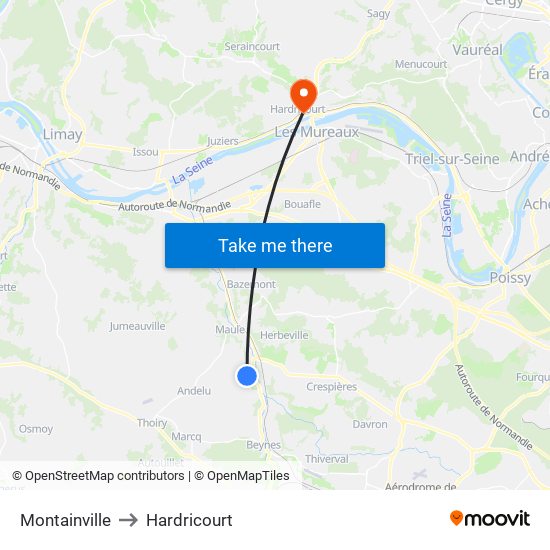 Montainville to Hardricourt map