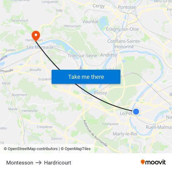 Montesson to Hardricourt map