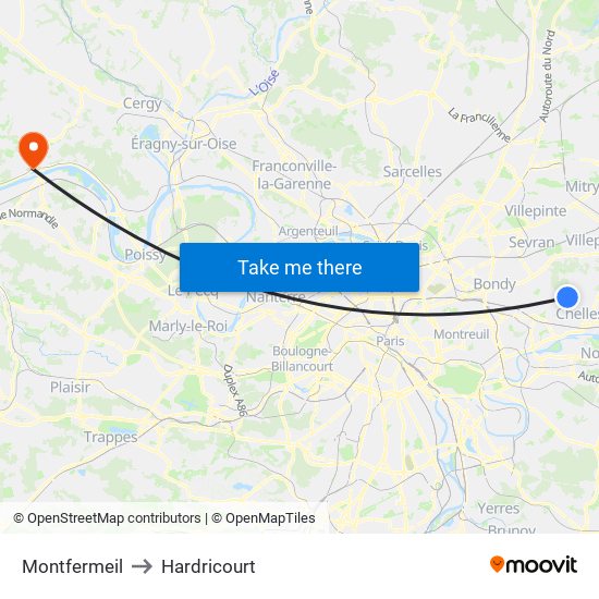 Montfermeil to Hardricourt map