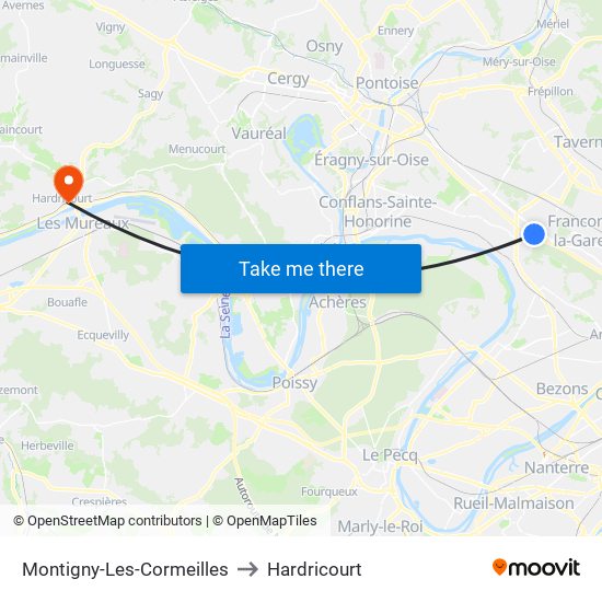 Montigny-Les-Cormeilles to Hardricourt map