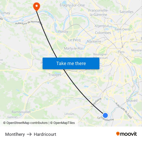 Montlhery to Hardricourt map