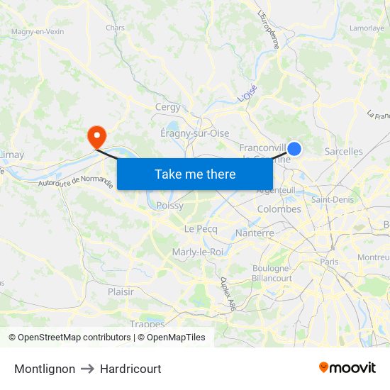 Montlignon to Hardricourt map