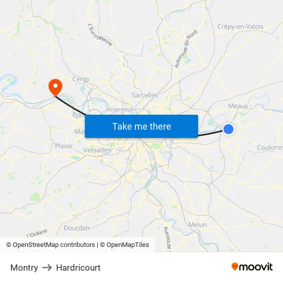 Montry to Hardricourt map