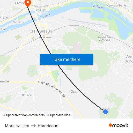 Morainvilliers to Hardricourt map