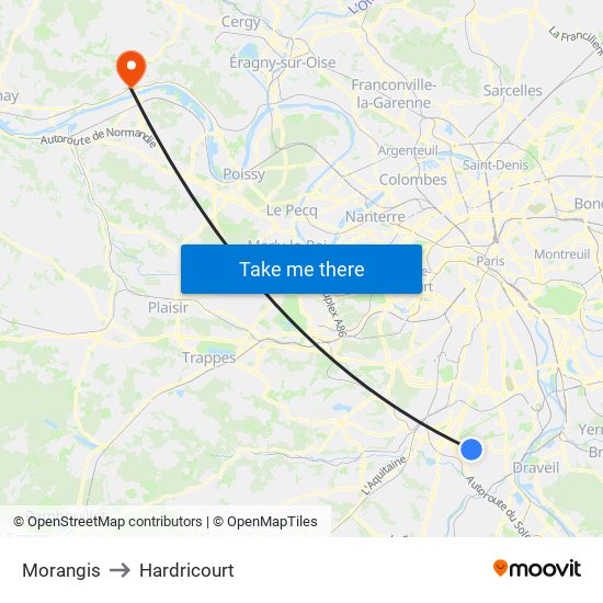 Morangis to Hardricourt map
