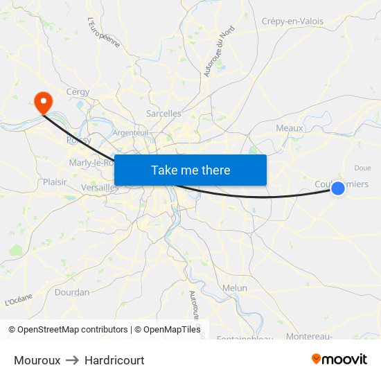 Mouroux to Hardricourt map