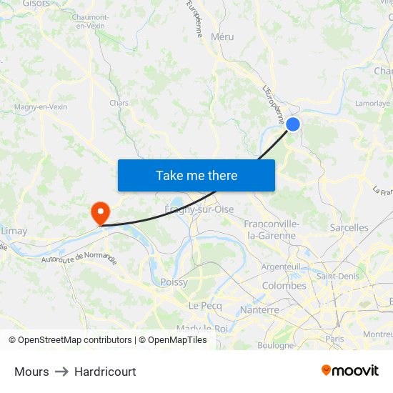 Mours to Hardricourt map