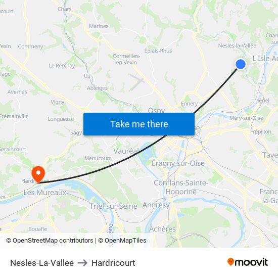 Nesles-La-Vallee to Hardricourt map