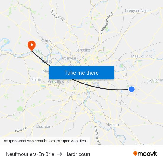 Neufmoutiers-En-Brie to Hardricourt map