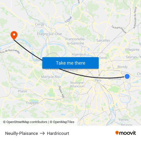 Neuilly-Plaisance to Hardricourt map