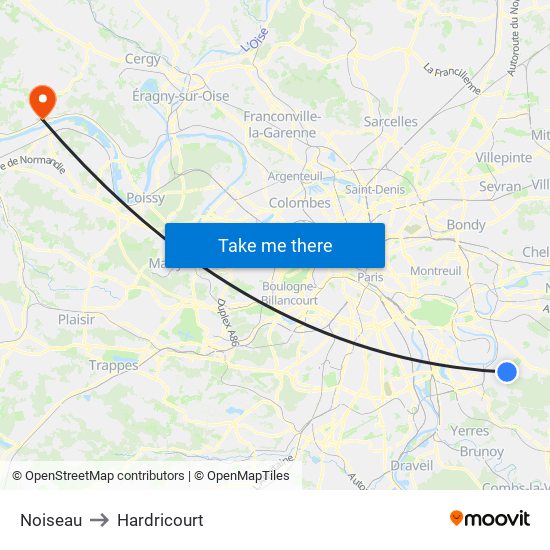 Noiseau to Hardricourt map