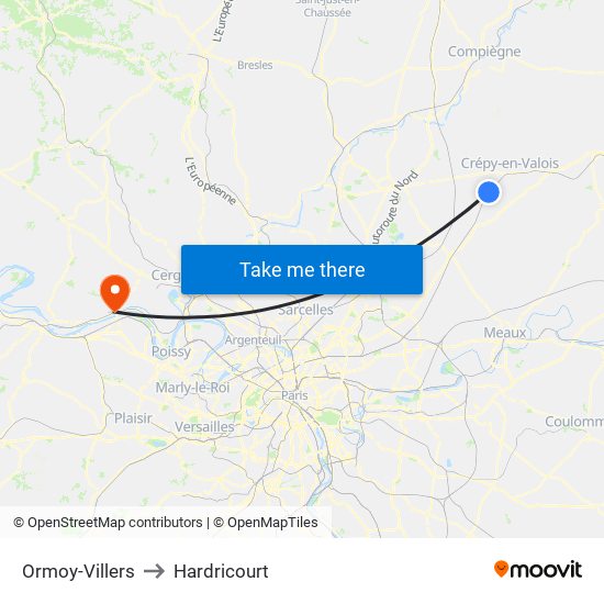 Ormoy-Villers to Hardricourt map