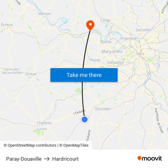 Paray-Douaville to Hardricourt map