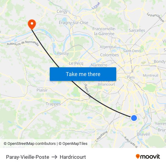 Paray-Vieille-Poste to Hardricourt map