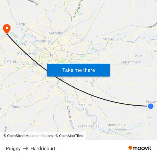 Poigny to Hardricourt map