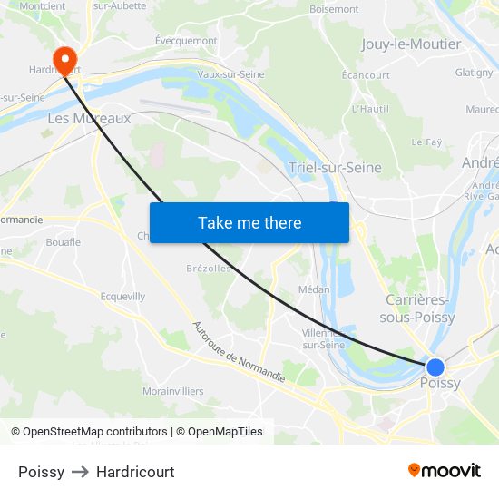 Poissy to Hardricourt map