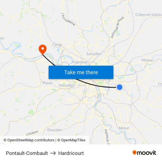 Pontault-Combault to Hardricourt map