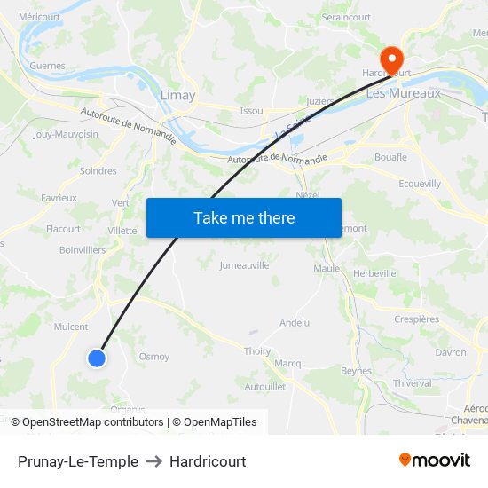 Prunay-Le-Temple to Hardricourt map