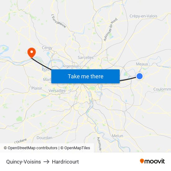 Quincy-Voisins to Hardricourt map