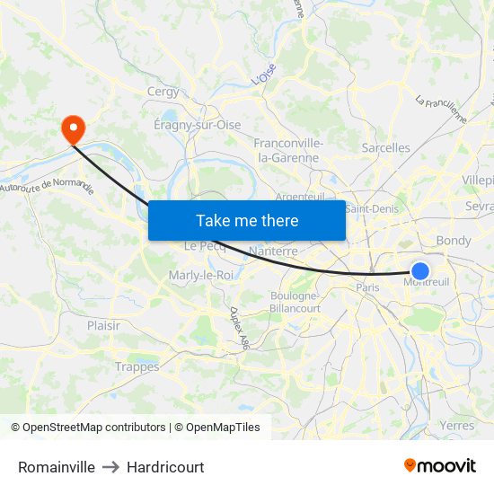 Romainville to Hardricourt map
