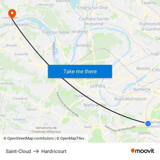 Saint-Cloud to Hardricourt map