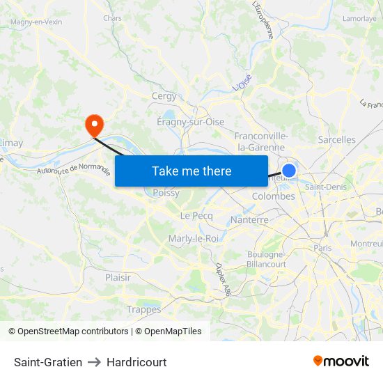 Saint-Gratien to Hardricourt map