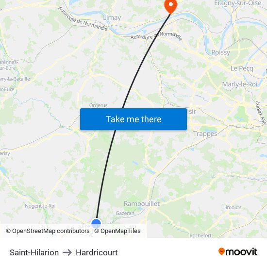 Saint-Hilarion to Hardricourt map