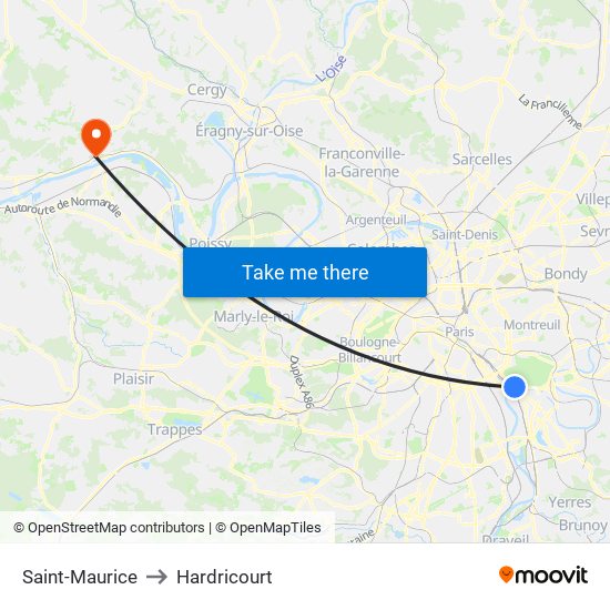 Saint-Maurice to Hardricourt map