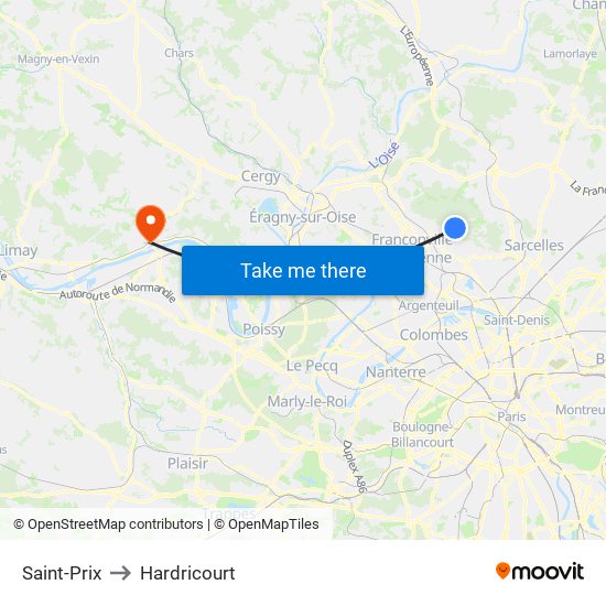 Saint-Prix to Hardricourt map